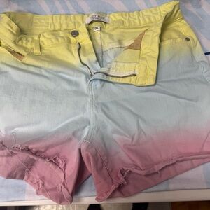 Judy Blue Yellow and Blue Jean Shorts